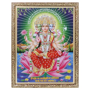 Gayatri Devi Silver Zari Artwork Photo In Gold Artwork Frame Big (14 X 18 Inches) Available In 2 Designs