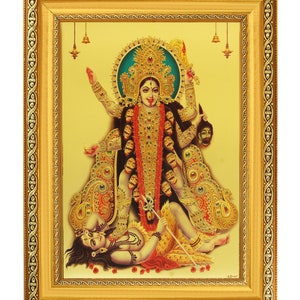 Maa Kaali Beautiful Golden Foil Photo In Golden Frame (11.50 x 13.50 Inches)