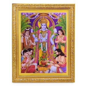 Satyanarayan Golden Zari Art Work Photo In Golden Frame (11 X 13 Inches) OR (27.94 X 33.02 Cms)