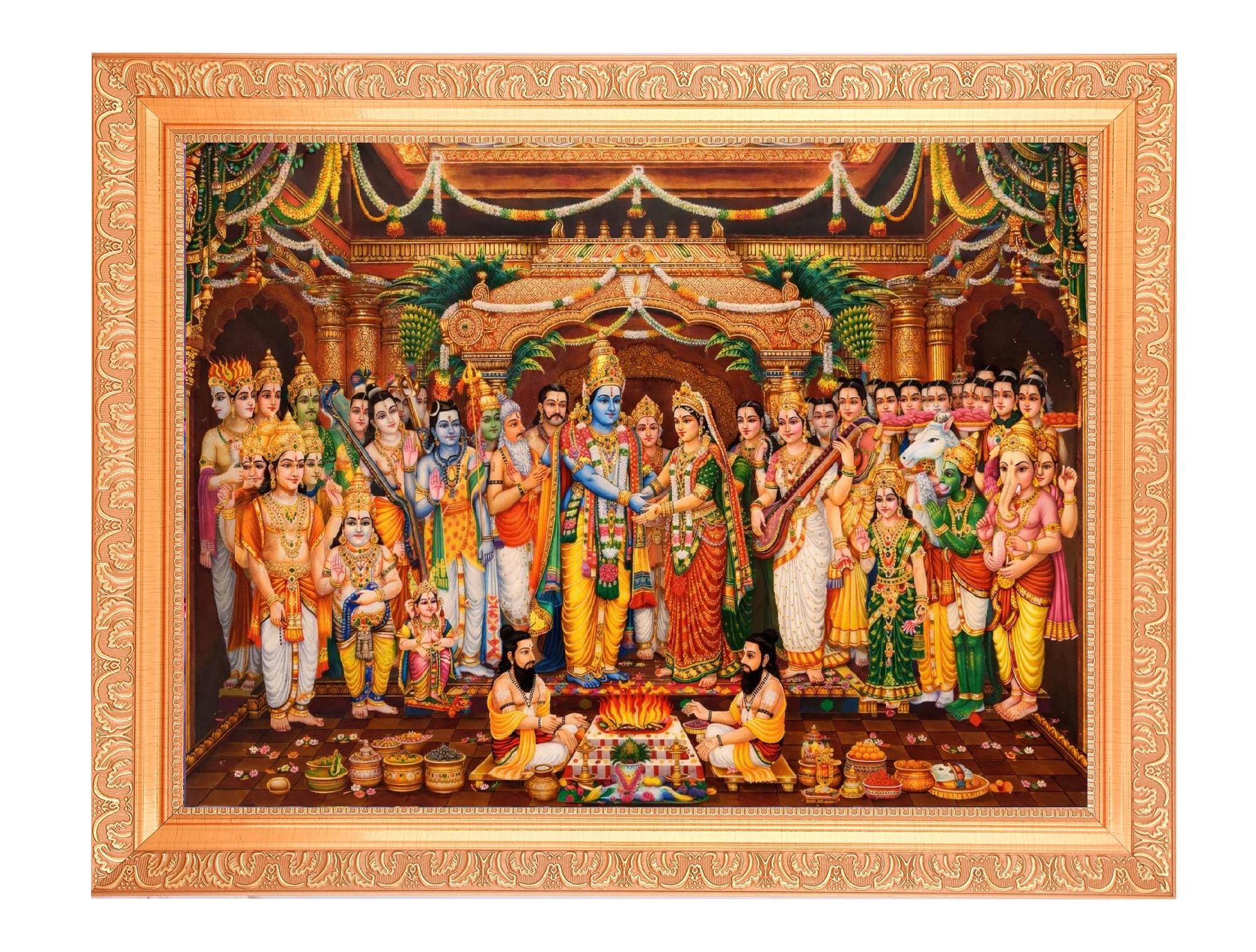 Vishnu Lakshmi Kalyanam Art Print in Golden Frame (11x14 Inch) - Etsy