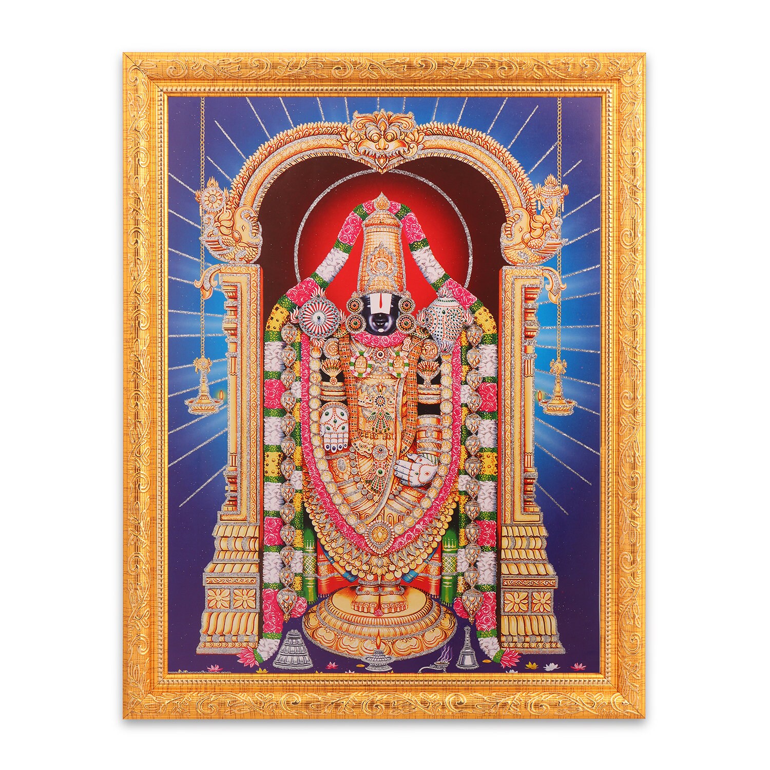 Religious Wall Decor Nav Durga Saraswati Lakshmi Kali Golden Zari Art Work Photo in Golden Frame Big 14 X 18 Inches Religious Wall Decor Nav Durga Saraswati Lakshmi Kali Golden Zari Art Work Photo in Golden Frame Big 14 X 18 Inches