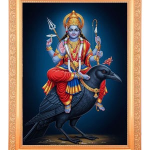 Shani Dev Digitaldruck im Goldrahmen, Hinduistische Kunst (28 x 35 cm)