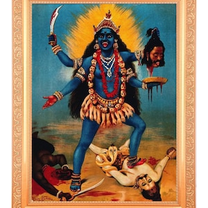 Picture Frame Kali, Vintage Indian Hindu Goddess Photos, Indian Deity Religious Photo, Wall art Strongest Indian Goddess Available In 2 Size
