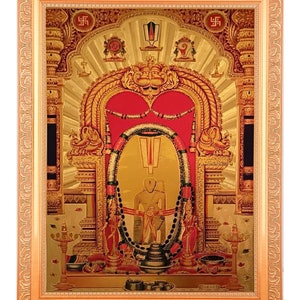 Sri Varha Lakshmi Narasimha, splendida foto in lamina dorata in cornice dorata (11 x 14 pollici) o (27,94 x 35,56 cm), regalo di inaugurazione della casa.