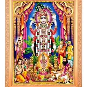 Lord Satyanarayana Swami  Beautiful Sparkle/Digital Print Elegant Photo In Golden  Frame (11 x 14 Inch)OR(27.94 X 35.56 Cm) IN 2 DESIGNS