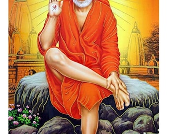 BEST SELLER Shirdi Sai Baba Golden Zari Art Work Poster Without Frame (24 X 36 Inches)