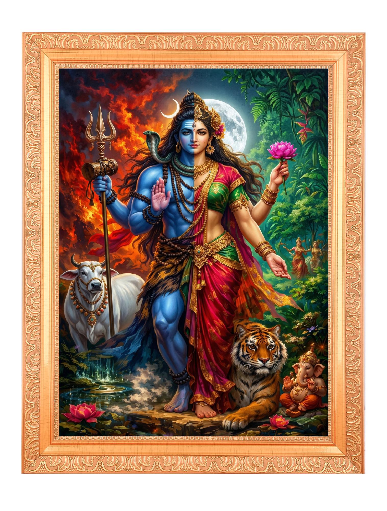 Ardhnarishwara Shiva Shakti Gold Foil Print in Golden Frame (11 X