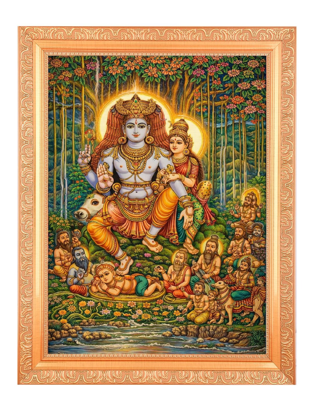 Dakshinamurthy Golden Frame, South Indian God, Wisdom Teacher
