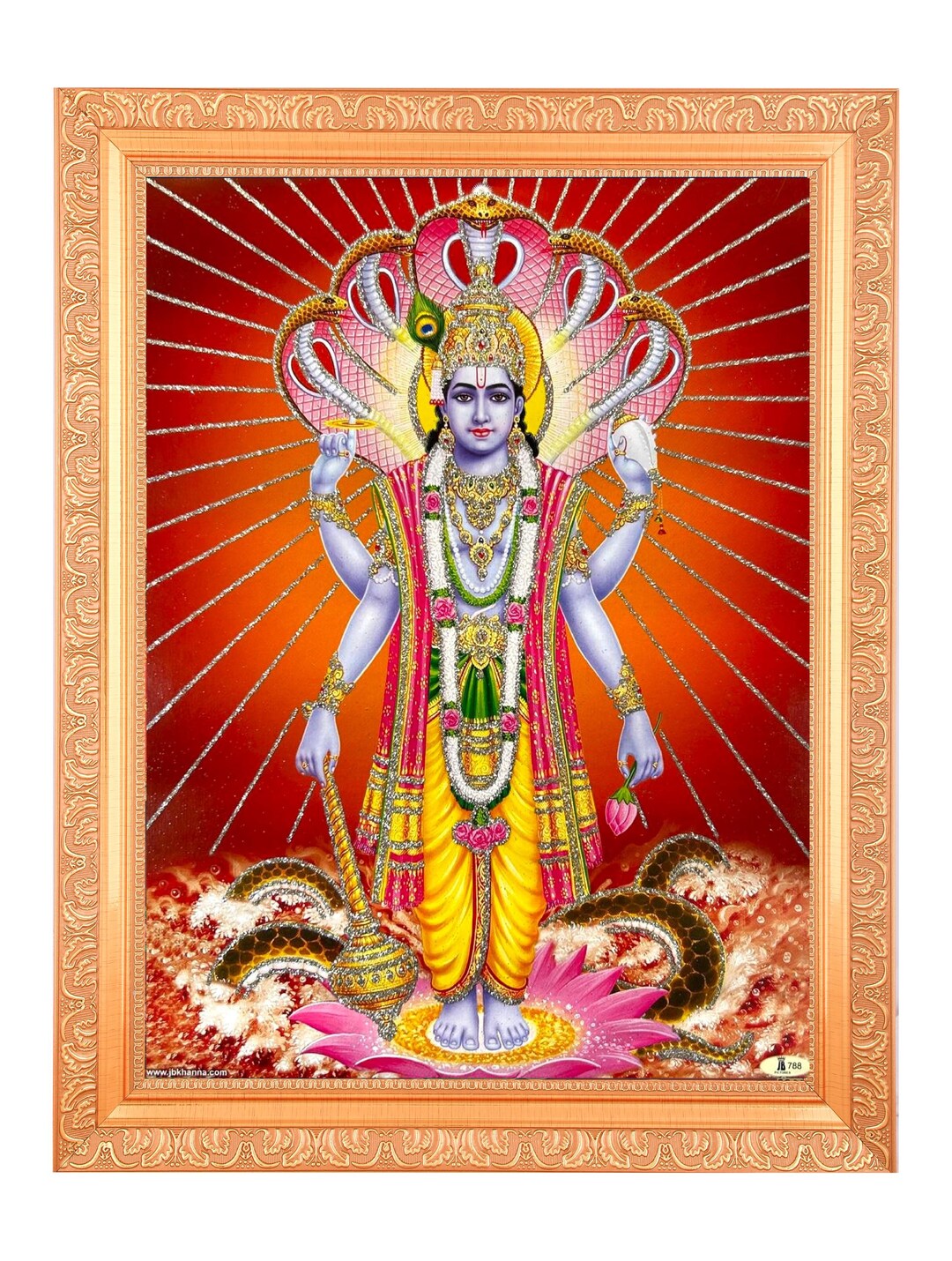 Vishnu Bhagwan Zari Art Print in Golden Frame - Etsy
