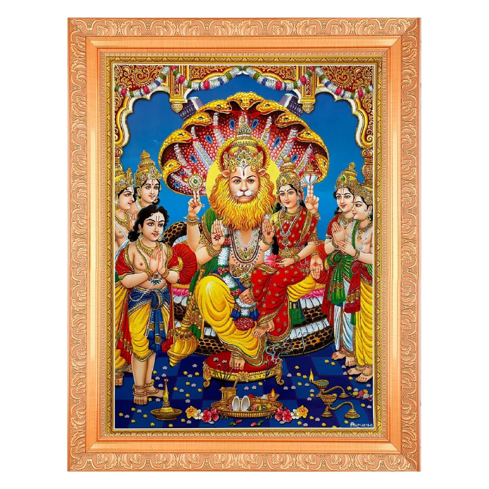 Sri Lakshmi Narasimha Swamy Zari Artwork in Copper Gold Frame (14 X 18 ...