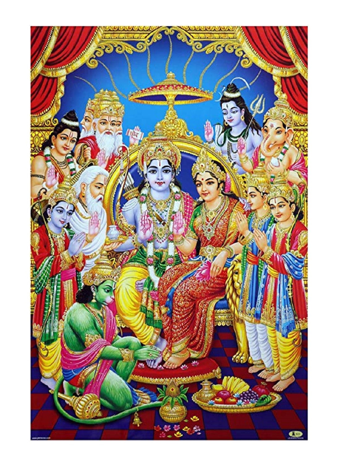 Buy BEST SELLER Ram Darbar Golden Zari Art Work Poster Without ...