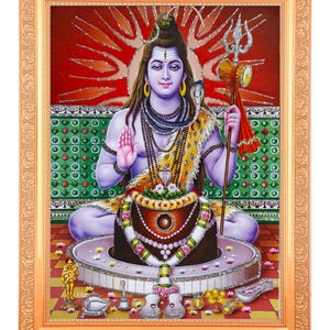 Shiv Bhagwan Beautiful Golden Foil/Zari Photo In ArtWork Golden Frame(11 x 14 Inch)OR(27.94 X 35.56 Cms)Best Housewarming Gift In 6 Designs