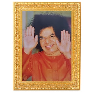 Sathya Sai Baba (Vintage Collection) Beautiful Digital Print Photo In Golden Frame (11.50 x 13.50 Inches) In 2  Designs