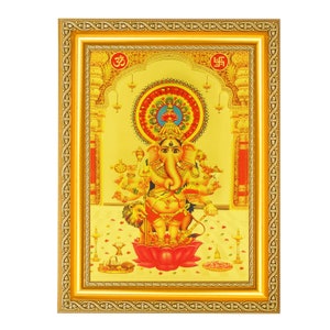 Shuba Drishti Ganesha, cadeau de pendaison de crémaillère, belle photo feuille d'or dans un cadre doré (11,50 x 13,50 pouces)