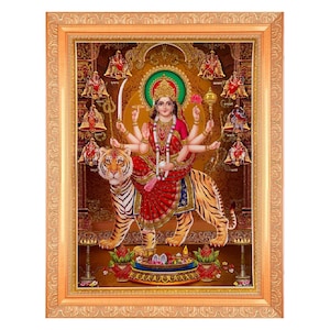 Nav Durga Mata Zari Art Work Photo In Golden Frame Available In Sizes