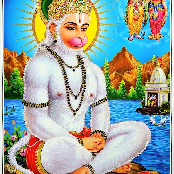 BEST SELLER Ram Sita Hanuman Golden Zari Kunstwerk Poster ohne Rahmen (25 X 36 Inches)
