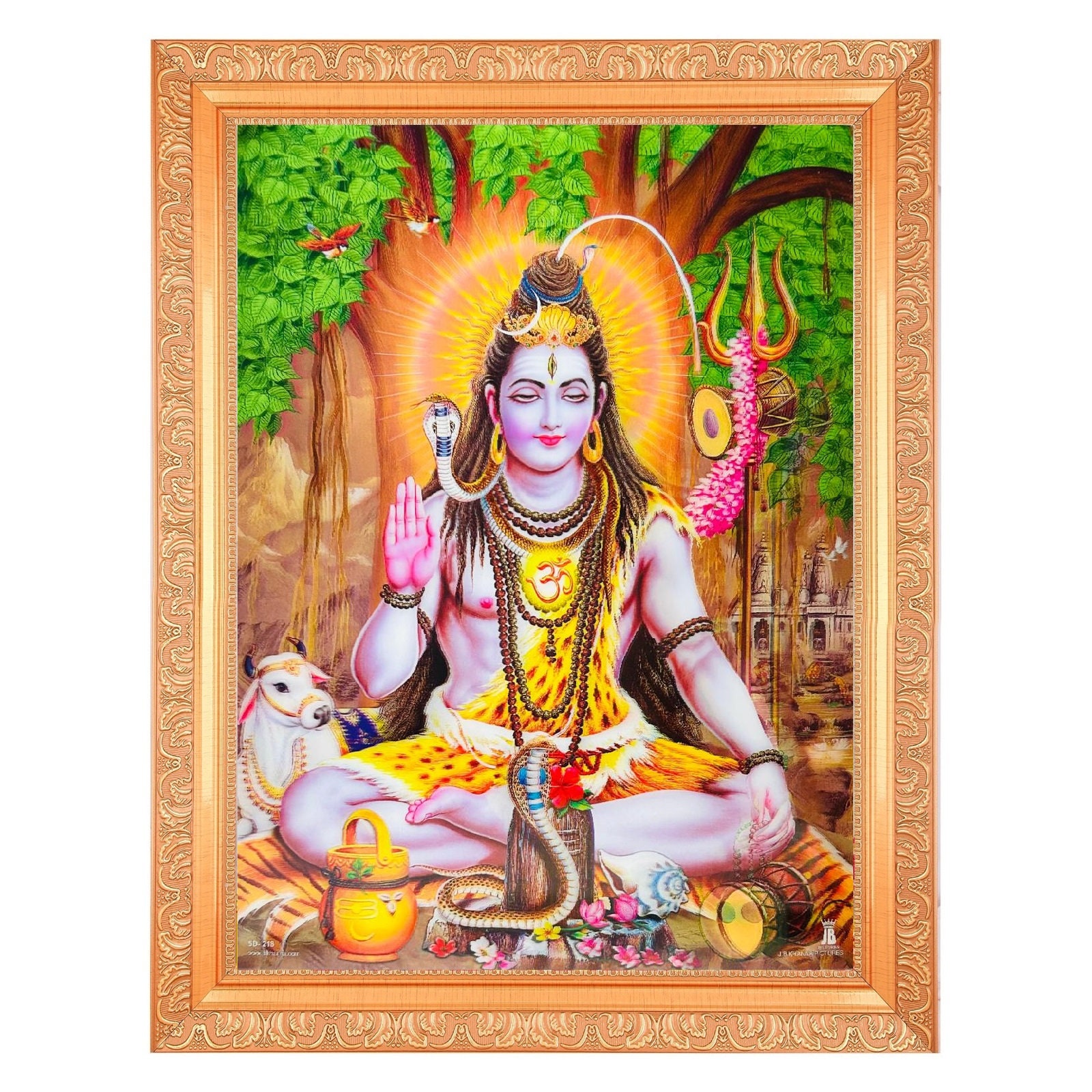 Photo d'oeuvre d'art Shiv-ji en 5 dimensions (avec effet 5D) dans un cadre doré, grand (14 x 18 pouces) DISPONIBLE EN 2 MODÈLES
