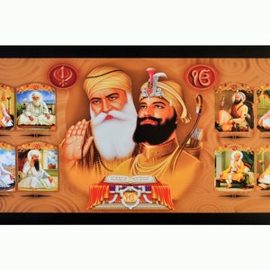 Guru Granth Sahib With 10 Gurus Sparkle Print Wall Poster Without Frame (20 X 40 Inches)