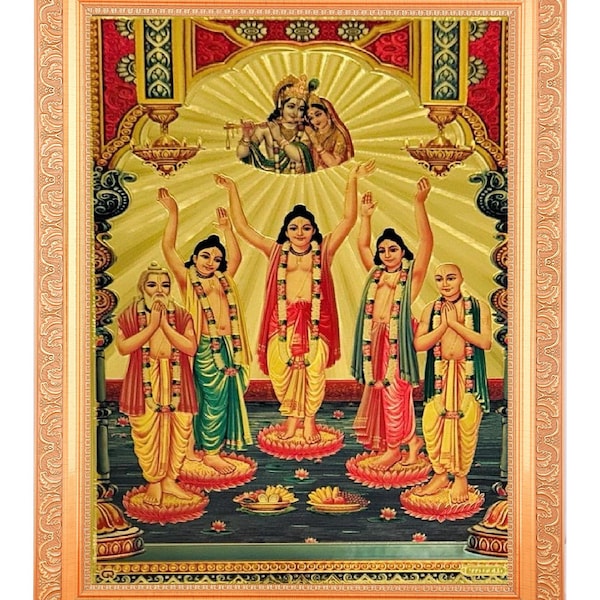 Panch Tattva With Radha Krishna Beautiful Golden Foil Photo In ArtWork Golden Frame(11 x 14 Inch)OR(27.94 X 35.56 Cm) 3 Designs
