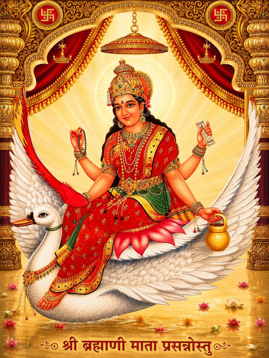 絵画ART イラスト　BRAHMAN by mangadelic Shree Brahmani Mata Golden Foil Art Print, Ornate Framed (11 X 14