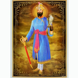 BEST SELLER Guru Gobind Singh-Ji With Golden Zari Art Work Poster Without Frame (25 X 36 Inches)