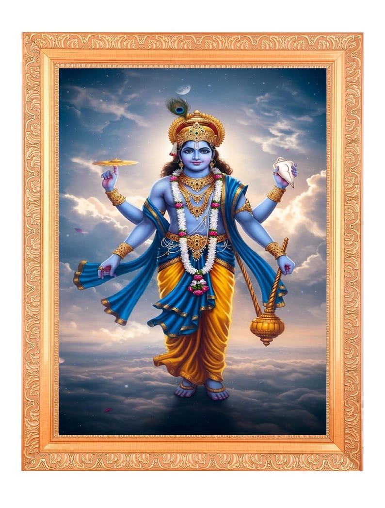 Vishnu Bhagwan Golden Foil Print in Artwork Frame (11 X 14 Inch) - Etsy