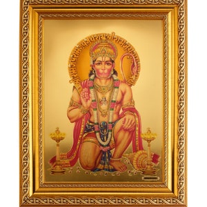 Hanuman-ji  Beautiful Golden Foil Photo In Golden Frame (11.50 x 13.50 Inches)