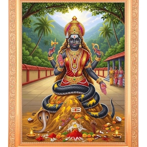 Manasa Devi Hindu Goddess Photo in Golden Frame