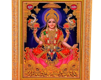 Lakshmi Maa Golden Zari Art Work Photo In Golden Frame (11 X 13 Inches) OR (27.94 X 33.02 Cms)