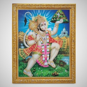Hanumanji Mit Parvat Schönen Glanzdruck Elegantes Foto Im Goldenen Kunstwerkrahmen (11 X 13 Zoll) ODER (27,94 X 33,02 cm)