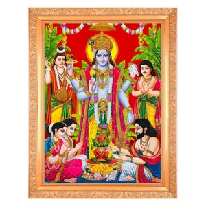 Satyanarayana Swamy Golden Zari Art Work Photo In Golden Frame Big (Available In 2 Size)