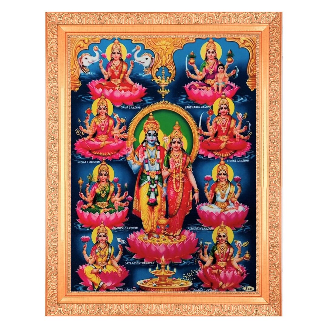 Vishnu Ashtalakshmi Sparkle Print in Golden Frame (11 X 14 Inch ...