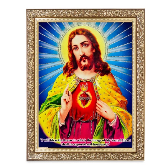 Lord Jesus Christ Art, Gold Zari Framed Photo (11 X 13 Inch) - Etsy