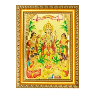 Satyanarayana Swamy Beautiful Golden Foil Photo In Golden Frame (11.50 x 13.50 Inches)