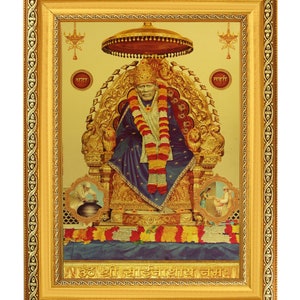 Shirdi Sai Baba Beautiful Golden Foil Photo In Golden Frame (11.50 x 13.50 Inches)