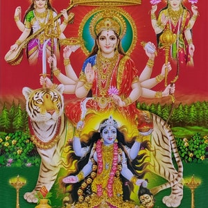 Saraswati-lakshmi-durga-kali Indian Powerful Goddesses Golden Zari Art ...