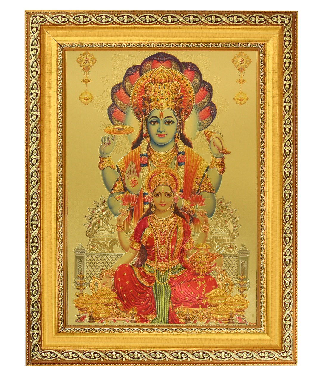 Vishnu Lakshmi Beautiful Golden Foil Photo in Golden Frame - Etsy