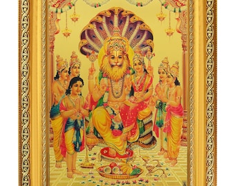 Narasimha Beautiful Golden Foil Photo In Golden Frame (11.50 x 13.50 Inches)