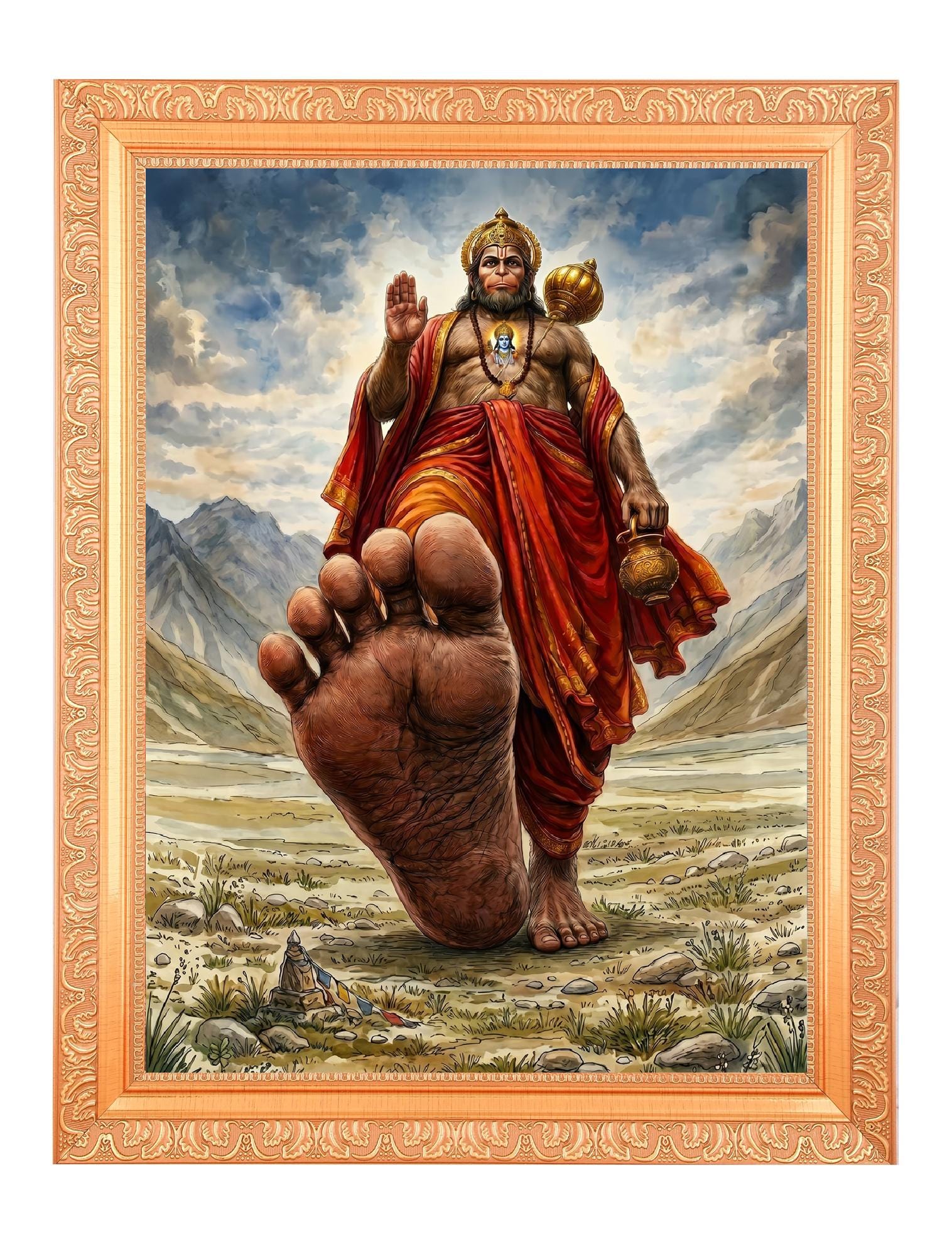 Lord Hanumanji Digital Art Print in Golden Frame (11 X 14 Inch) - Etsy