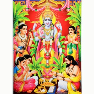 BEST SELLER Satyanarayan With Golden Zari Art Work Poster Without Frame (25 X 36 Inches)