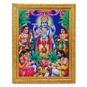 Satyanarayan Beautiful Sparkle Print Elegant Photo In Golden Artwork Frame (11 X 13 Inches) OR (14 X 18 Inches) Available in 2 Sizes/Styles
