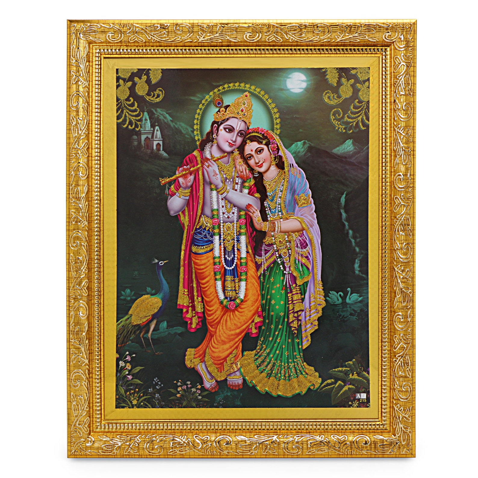 Radha Krishna Golden Zari Art Work Photo in Golden Frame 11 X Etsy UK