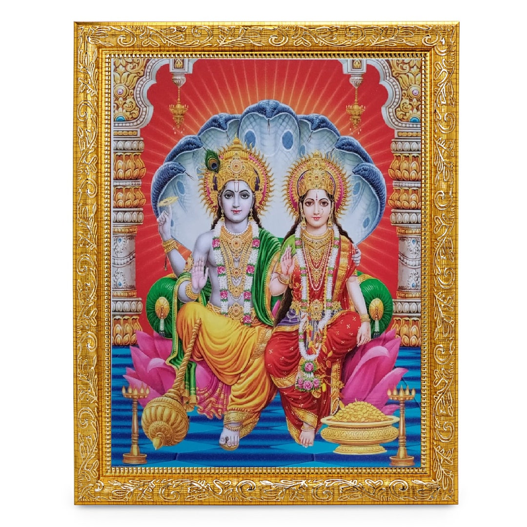 Vishnu Lakshmi Beautiful Sparkle Print Elegant Photo in Golden Artwork ...