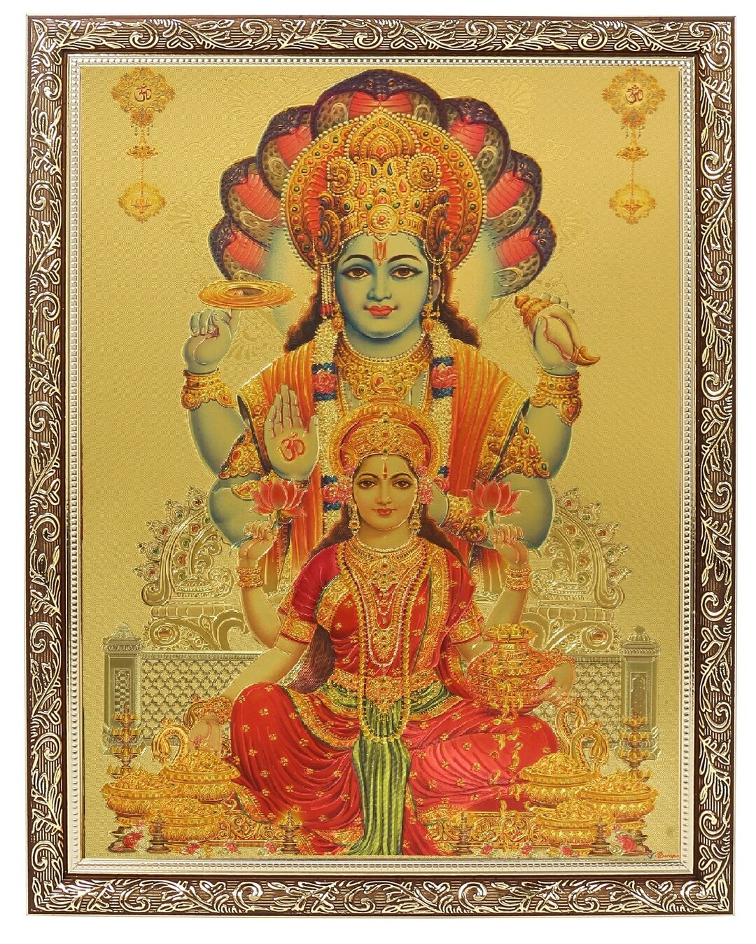 Vishnu Bhagwan With Maa Lakshmi Golden Foil Work in Copper Gold Artwork ...