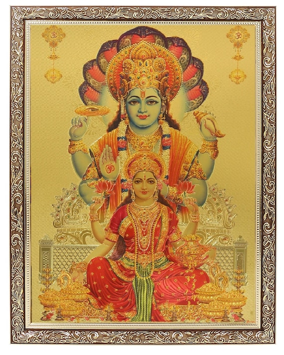 Vishnu Bhagwan With Maa Lakshmi Golden Foil Work in Copper - Etsy Australia Vishnu Bhagwan With Maa Lakshmi Golden Foil Work in Copper - Etsy Australia