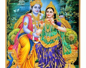 Radha Krishna gouden Zari-kunstposter (24 x 36 inch)