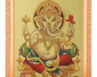 Marco con lámina dorada de Lord Ganesha (35,5 x 45,7 cm) en 2 diseños.