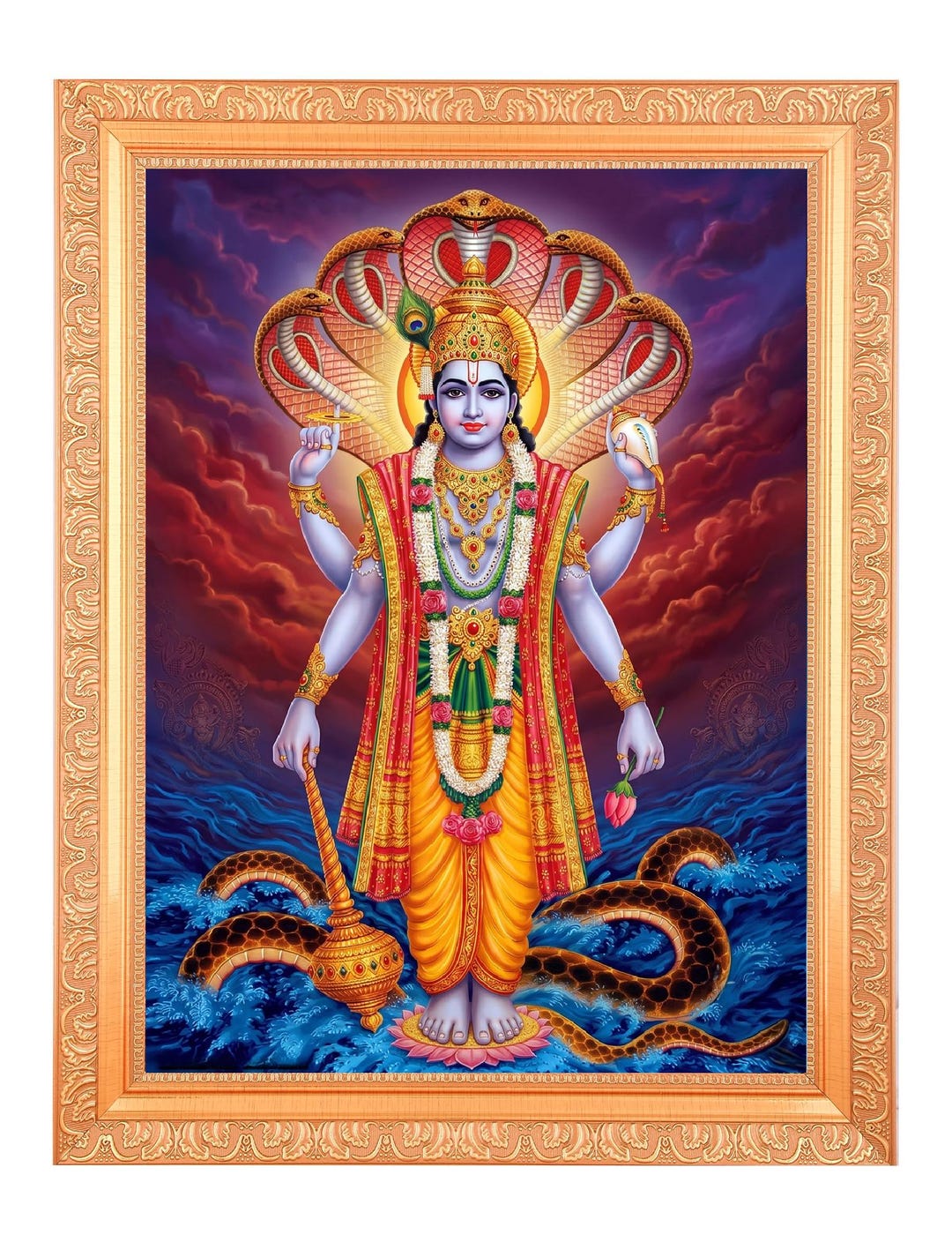 Vishnu Bhagwan Zari Art/digital Print in Golden Frame 3 Designs - Etsy