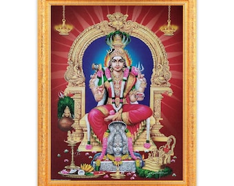 Samayapuram Mariamman Sparkle Print Digital Photo In Golden Frame, Religious Wall Decor, Wall Mount (Available in 2 Sizes)