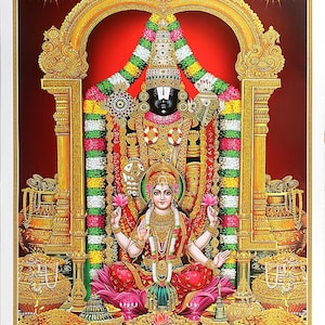 Tirupati Balaji With Maa Lakshmi Golden Zari Art Work Poster Without Frame (24 X 36 Inches)